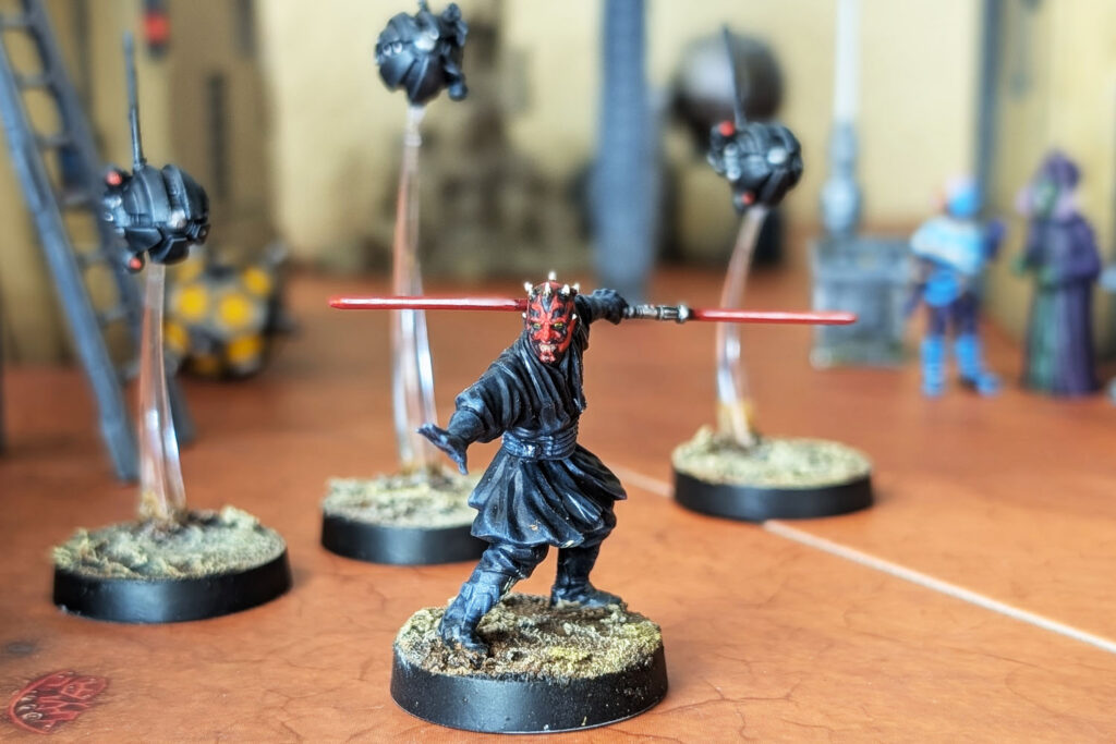 Expertly painted Darth Maul tabletop miniature with smooth matte finishes and crisp edge highlights.